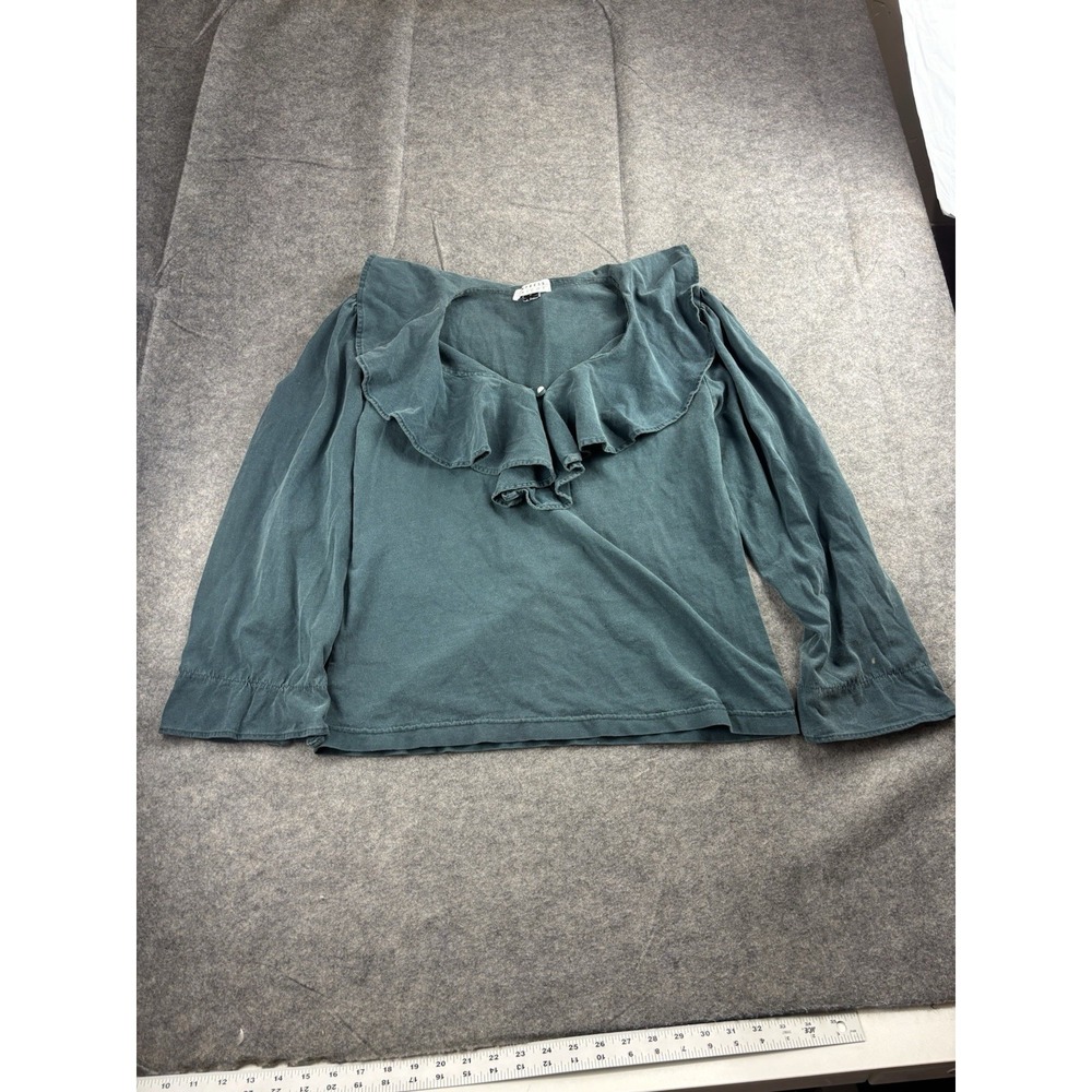 VTG Express Tricot Women's S Green 100% Cotton Ruffle‎ Boho Western Cowgirl SEE